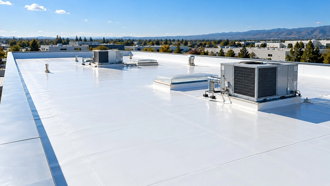Toit plat avec plusieurs unités de climatisation disposées sur sa surface.